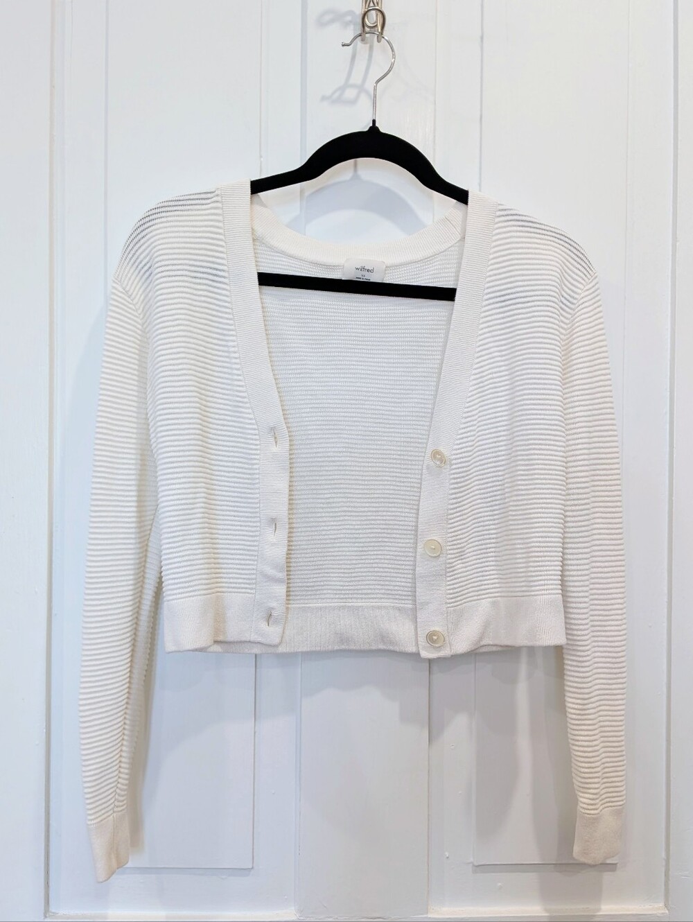 Wilfred Cream Cropped V-Neck Ribbed Cardigan Linen Blend | Xs - Picture 2 of 6